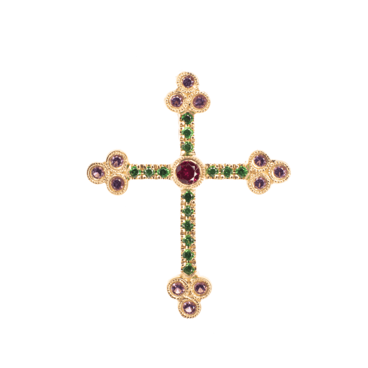 yellow_gold_cross_with_amethyst_tsavorite_and_ruby yellow_gold_cross_with_amethyst_tsavorite_and_ruby